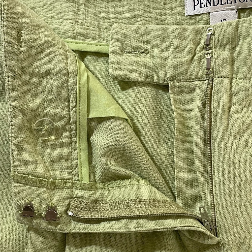 Pendleton Linen Blend Bermuda Shorts Woman’s Green Pockets Size 12 - Picture 8 of 11
